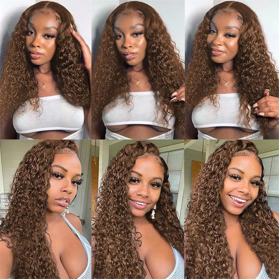 Chocolate Brown Curly Lace Front Human Hair Wigs